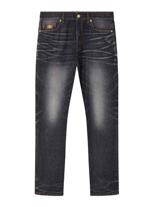 Faded Black Jeans With Medusa Detail