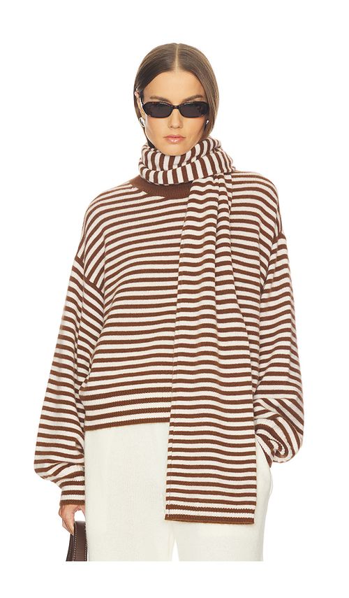 SRG Waldo Striped Cashmere Sweater & Scarf in Cream,Cognac. L. Also in S
