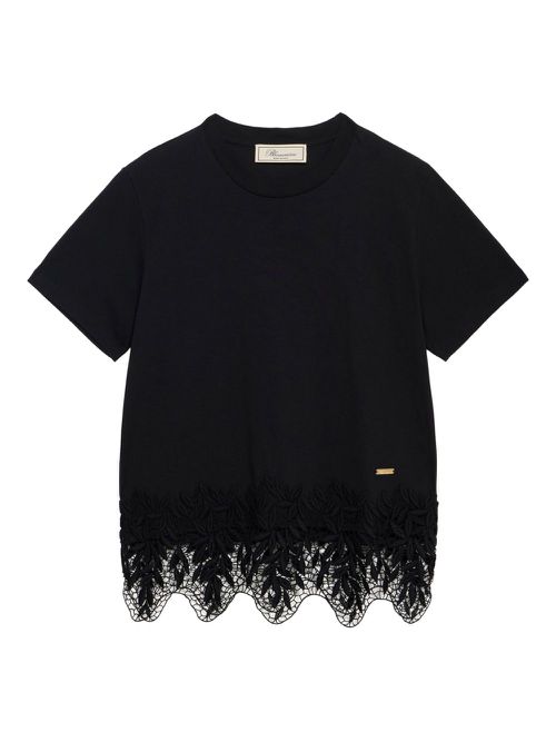Lace-trim T-shirt - Black