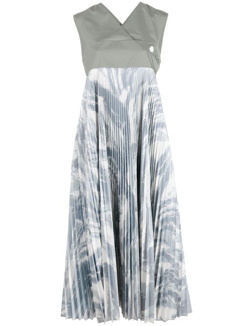 X HYKE abstract-print pleated dress - Grey