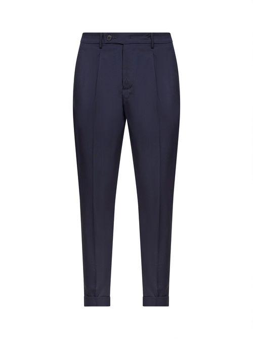 Virgin Wool Blend Trousers — Navy