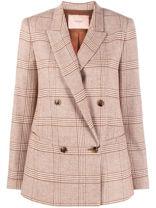 Double-breasted checked blazer - Neutrals