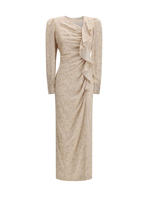 Jacquard Draped with Flounces Dress — Cream