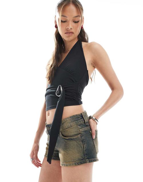 Low micro denim short in rusty blue-White