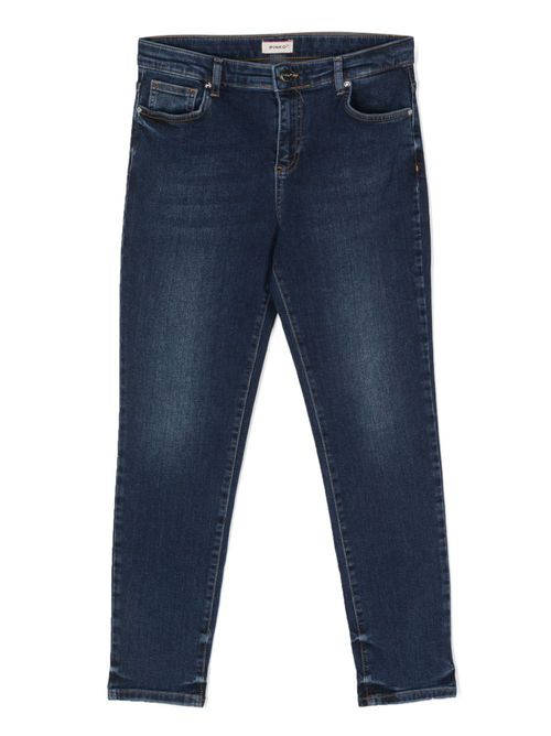 Logo-embroidered stretch-cotton tapered jeans - Blue