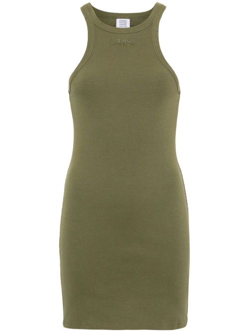 Logo-embroidered ribbed mini dress - Green