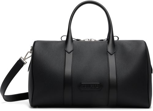 Black Soft Grain Leather Wide Medium Duffle Bag