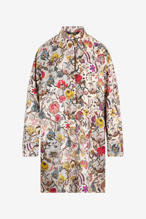 Silk Shirt Dress With Florentine Flowers Print