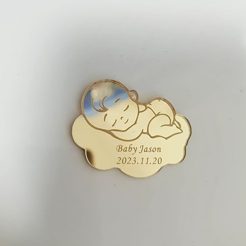 TEMU [2d Flat] 30pcs Personalized Customized Sleeping Baby Laser-cut Acrylic Mirror Labels For Newborns' Birthday Commemorative Party Diy Gifts And