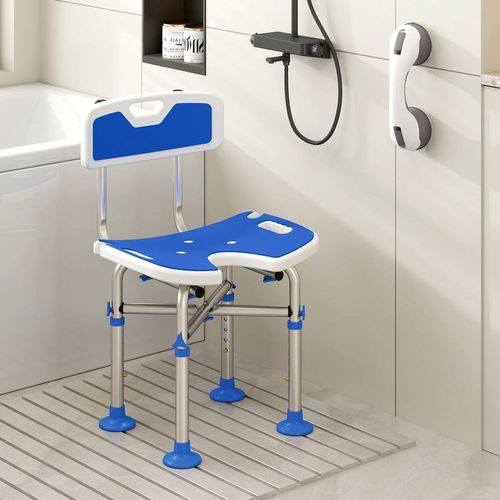 Homcom Shower Chair With U-Shaped Cutout, Height Adjustable Shower Chair In Blue