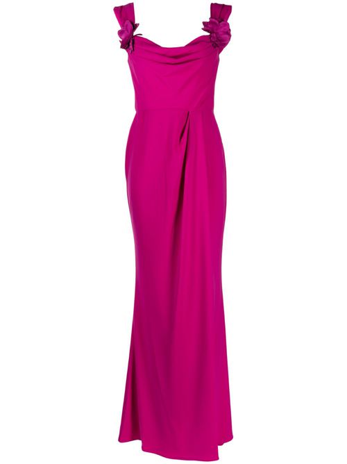 Flower-applique sleeveless gown - Pink