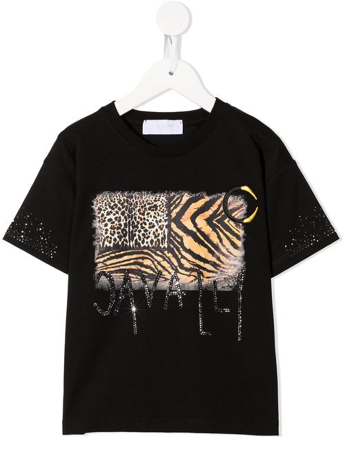 Animal-print studded-logo T-shirt - Black