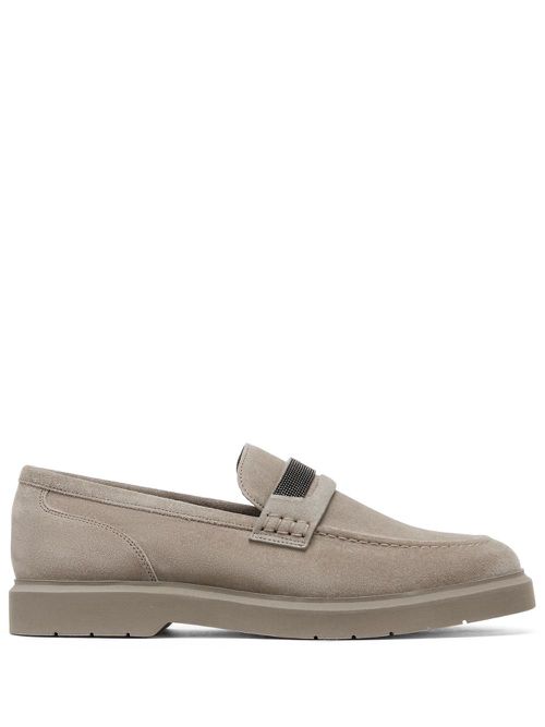 Crystal-embellished suede loafers - Neutrals