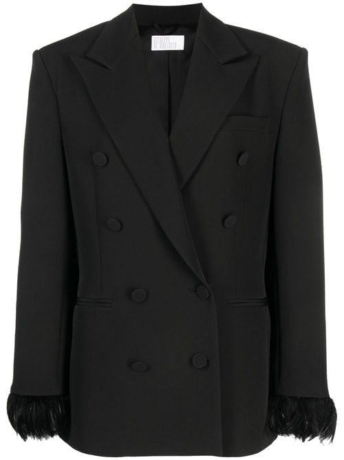 Feather-cuffs double-breasted blazer - Black