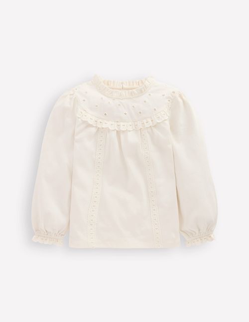 Jersey Heart Broderie Top Soft Ivory