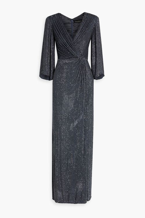 Luna wrap-effect embellished chiffon gown - Gray - UK 8
