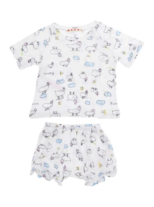 Whimsical Print Cotton Romper — White