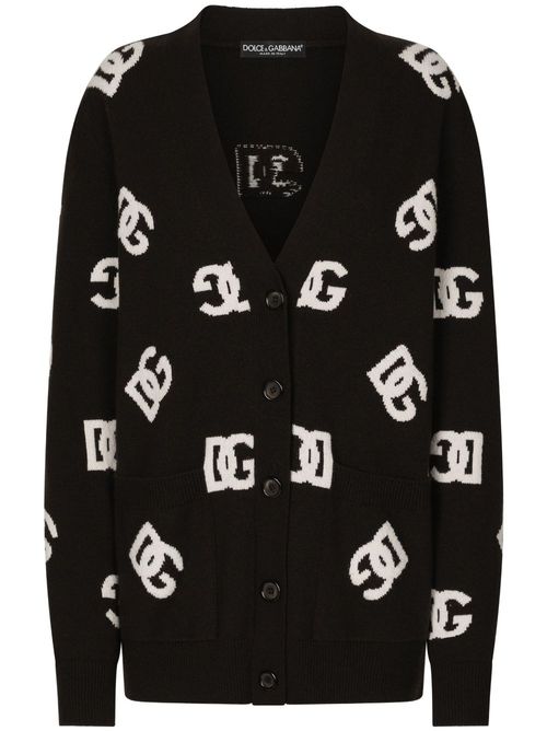 DG monogram virgin wool cardigan - Black