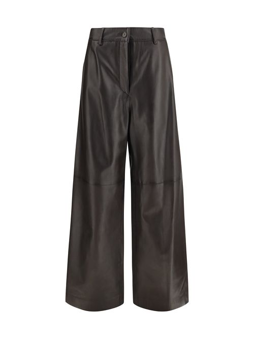 Wide-Leg Leather Trousers — Brown