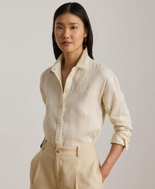 Women's Buttoned Placket Long-Sleeve Linen Shirt - Mascarpone Cream