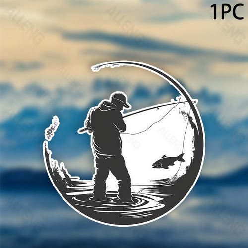 TEMU /2pcs/4pcs Fishing Black Round Car Stickers Vinyl Decal, For Automobile Trucks Bumper Windows Laptop Self-adhesive Vinyl Decal, Home