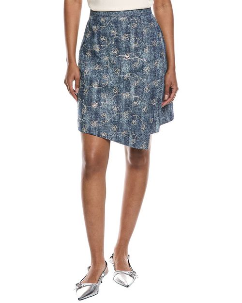 Flower Embroidered Mini Denim Skirt