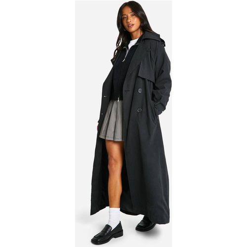 Womens Petite Peached Oversized Double Breast Trench Coat - Black - 6, Black
