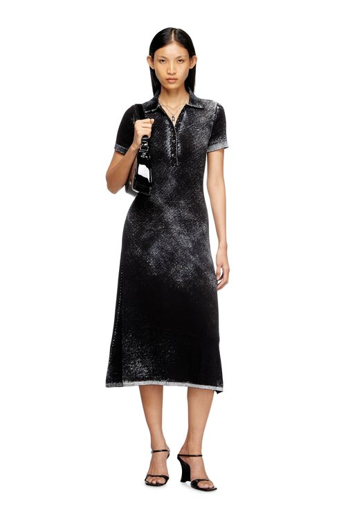 Midi polo dress in reverse-printed knit - Kleider - Damen - Schwarz