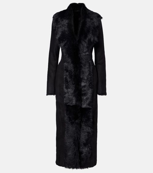 Shearling-trimmed suede coat