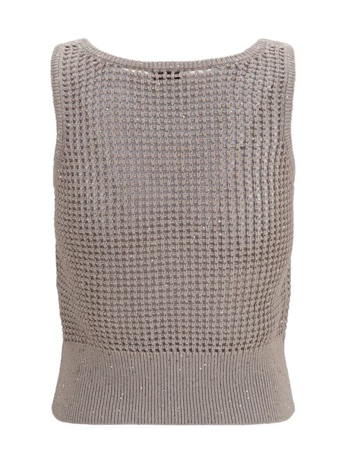 Perforated Sequin Tank Top — Beige