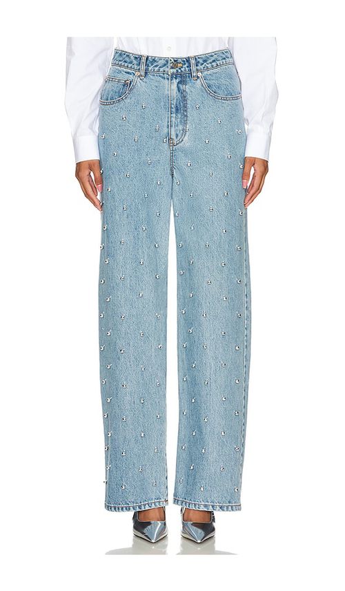 LEJE Bubble Embroidered Straight Leg Jeans in Blue. M. Also in