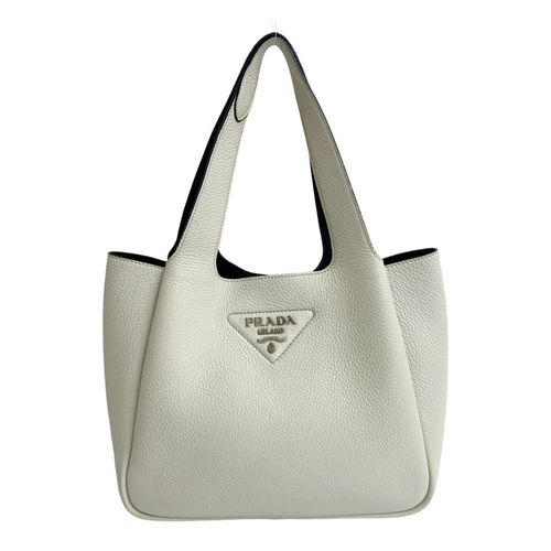 Prada White Leather Handbag Tote Bag Pre-Owned