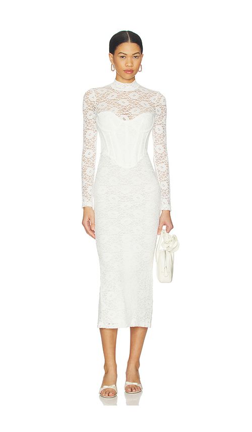 Bardot Carmen Lace Corset Midi Dress in White. 10. Also , 2, 4