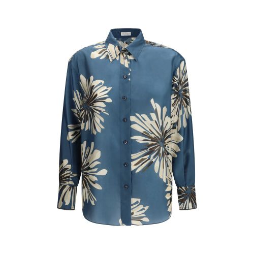 Floral Silk Shirt — Blue