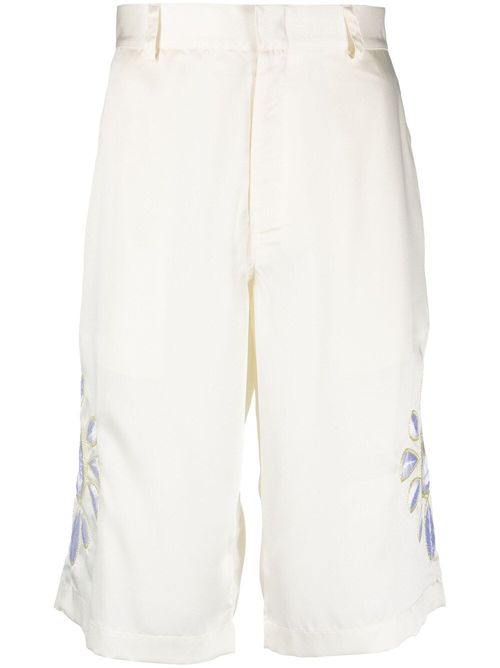Embroidered Satin Shorts — Cream