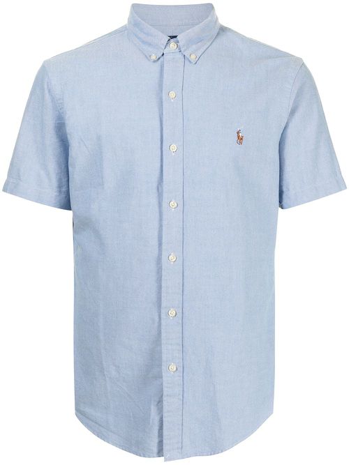 Logo-embroidered Oxford short-sleeve shirt - Blue