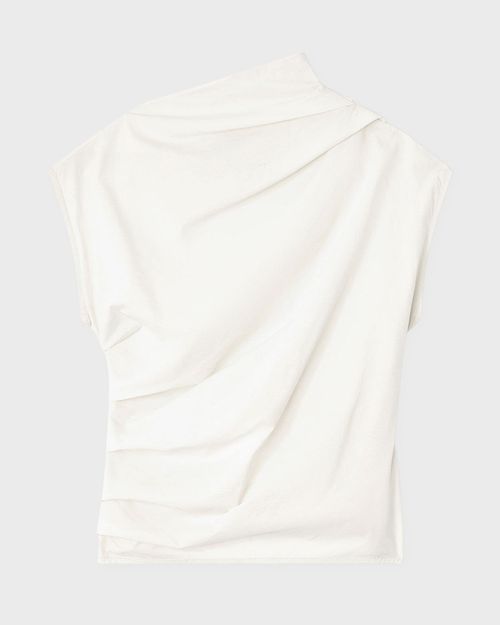 Ganni Top Stretch Cotton Ruched Egret