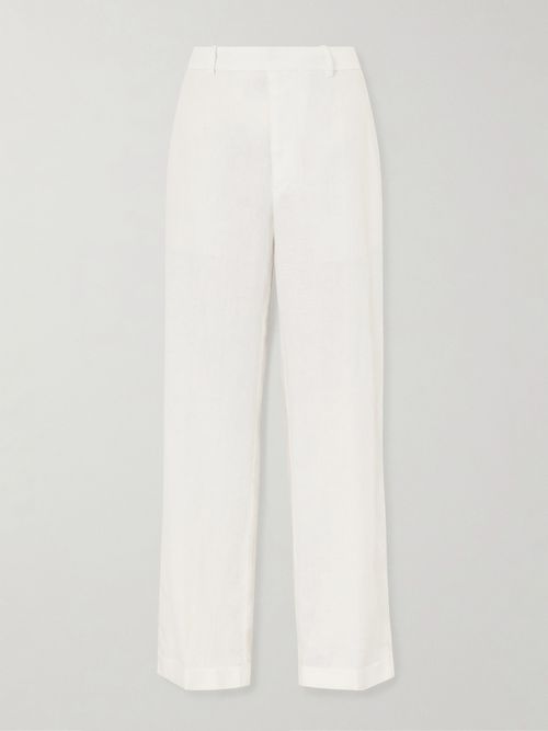 Pleated Linen Straight-leg Pants - White