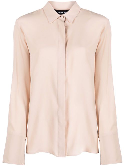 Long-sleeve silk-blend shirt - Neutrals