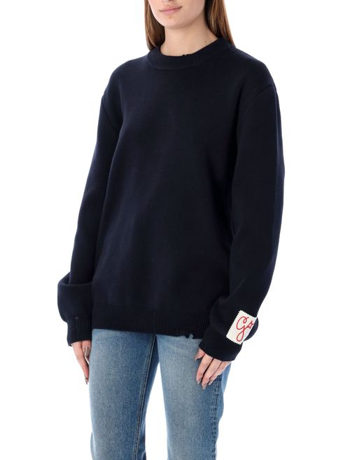 Distressed crew neck sweatshirt