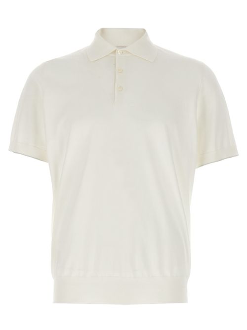 Stretch Cotton Knit Polo — White