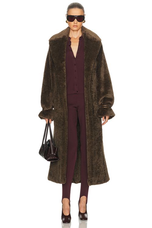 DARKPARK Madison Faux Fur Trench Coat in Military Green - Army. XS also in