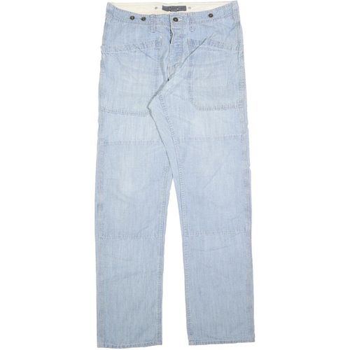 H&M Mens Jeans Blue Regular Straight Denim Light W32 L34 Button Closure Cotton