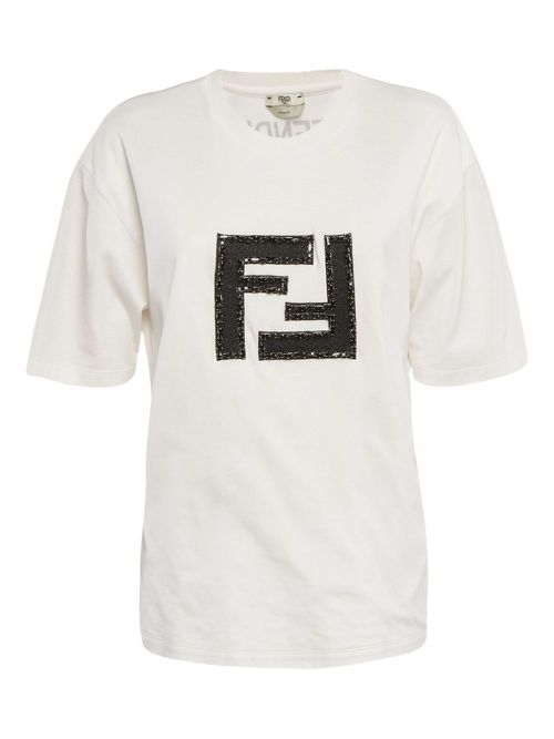 Sequin-embellished logo T-shirt - White