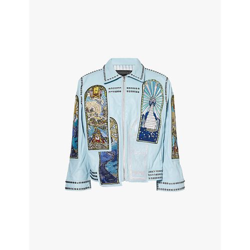 Mens Sky Eternity Rhinestone-embellished Leather Jacket L