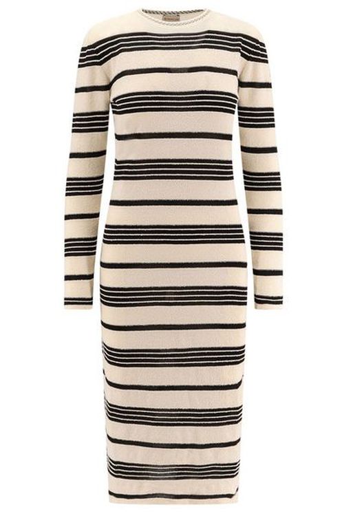 Moncler Striped Long-Sleeve Ribbed Dress