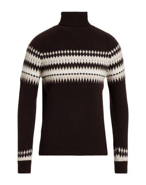 Man Turtleneck Chocolate brown Size M Cashmere, Silk, Polyester