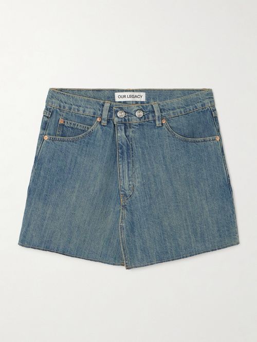Cover Frayed Denim Mini Skirt - Blue