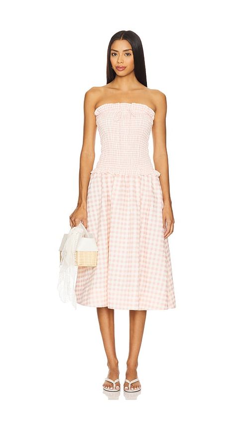 For Love & Lemons Petal Gingham Midi Dress in Peach. - L also in M