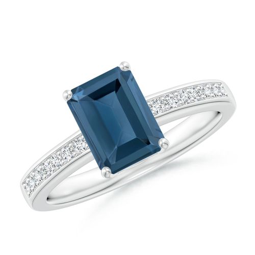 Angara 1.95 Carats Octagonal London Blue Topaz Cocktail Ring with Diamonds in Platinum